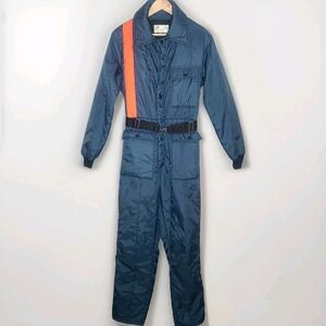 Vtg American Field Mens‎ Navy Blue Nylon Insulated Snowsuit Coveralls Unisex